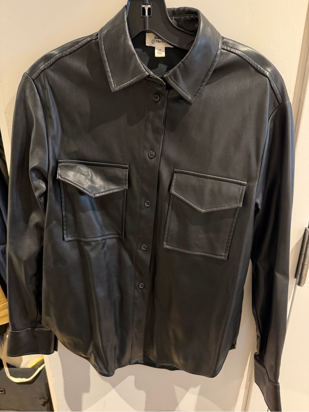 Black Faux Leather Button-Down Shirt